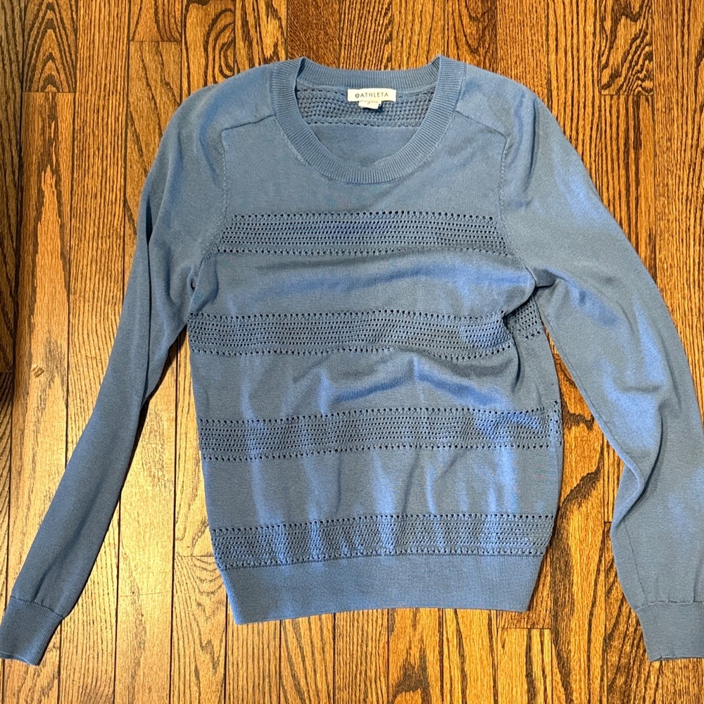 Athleta Dusty Blue Open-Knit Crewneck Sweater size small